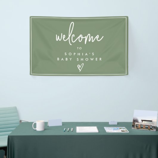 Sage Green Minimalist Boho Baby shower Welkom Spandoek (Beurs)