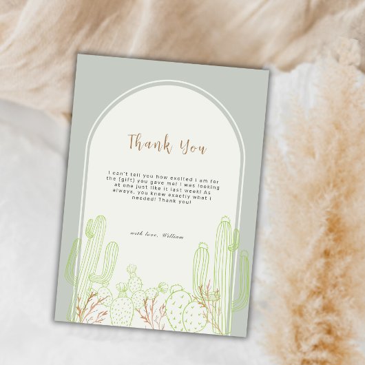Sage Green Minimalist Boho Cactus Arch Baby shower Bedankkaart