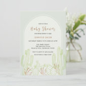 Sage Green Minimalist Boho Cactus Arch Baby shower Kaart (Staand voorkant)