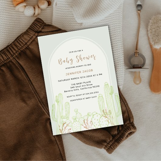 Sage Green Minimalist Boho Cactus Arch Baby shower Kaart