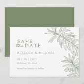 Sage Green Minimalist Botanical Bewaar de datum Save The Date (Voorkant / Achterkant)