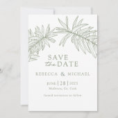 Sage Green Minimalist Botanical Save The Date (Voorkant)