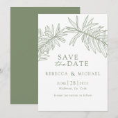 Sage Green Minimalist Botanical Save The Date (Voorkant / Achterkant)