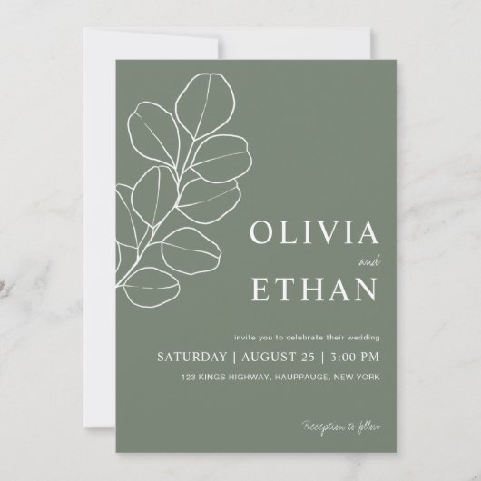 Sage Green Minimalist Botanical Wedding Kaart (Voorkant)