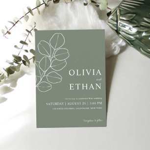 Sage Green Minimalist Botanical Wedding Kaart