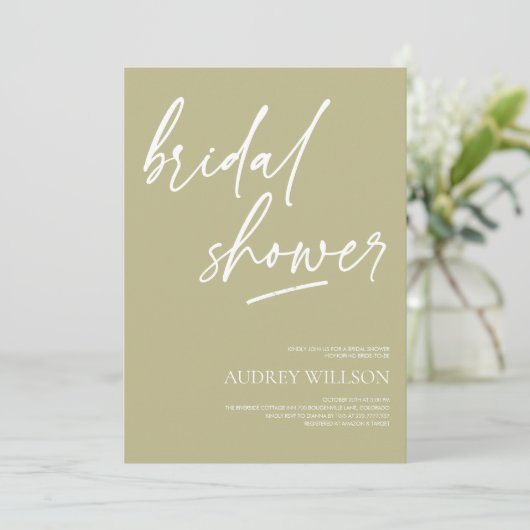 Sage Green Minimalist Bridal Shower Invitation Kaart (Staand voorkant)