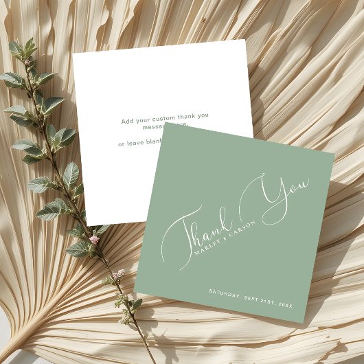 Sage Green Minimalist Budget Wedding Dank u Notitiekaartje