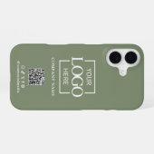 Sage Green Minimalist Business Logo & QR Code iPhone 16 Hoesje (Achterkant horizontaal)