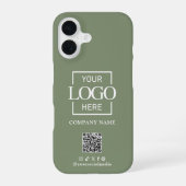 Sage Green Minimalist Business Logo & QR Code iPhone 16 Hoesje (Achterkant)