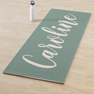 Sage Green Minimalist Calligraphy Personalized Yogamat