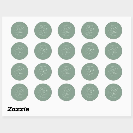Sage Green Minimalist Calligraphy Vrijgezellenfees Ronde Sticker (Vel)