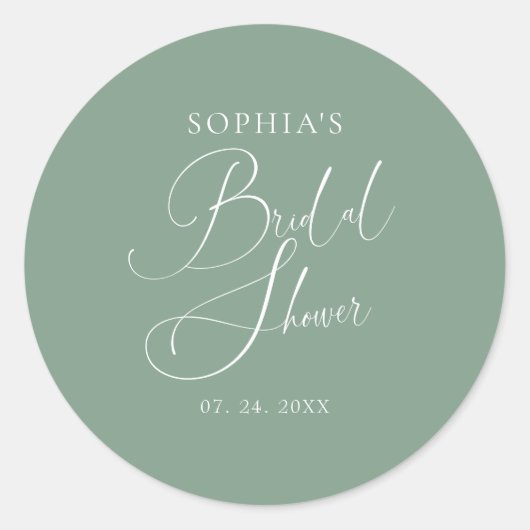 Sage Green Minimalist Calligraphy Vrijgezellenfees Ronde Sticker (Voorkant)