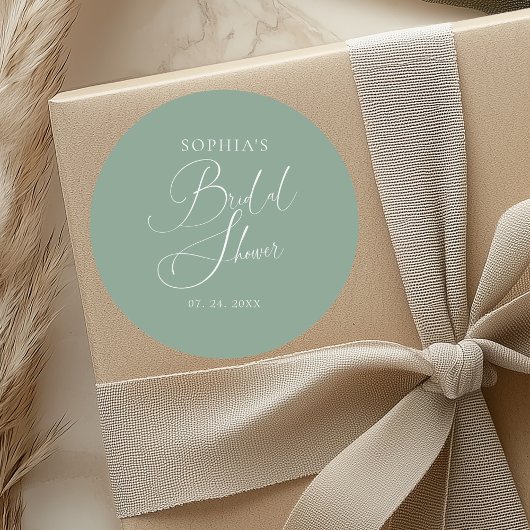 Sage Green Minimalist Calligraphy Vrijgezellenfees Ronde Sticker