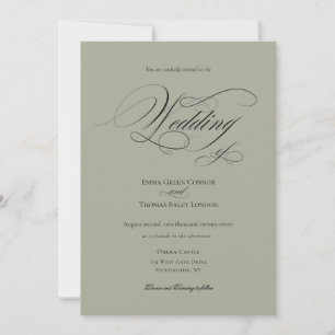 Sage Green Minimalist Calligraphy Wedding Kaart