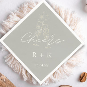 Sage Green Minimalist Cheers Simple Monogramed Servet