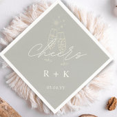Sage Green Minimalist Cheers Simple Monogramed Servet