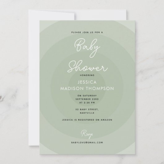 Sage Green Minimalist Circle Gradiënt Baby shower Kaart (Voorkant)