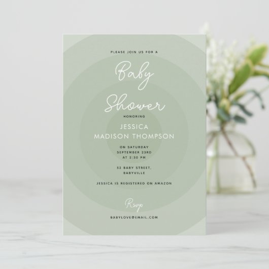 Sage Green Minimalist Circle Gradiënt Baby shower Kaart (Staand voorkant)