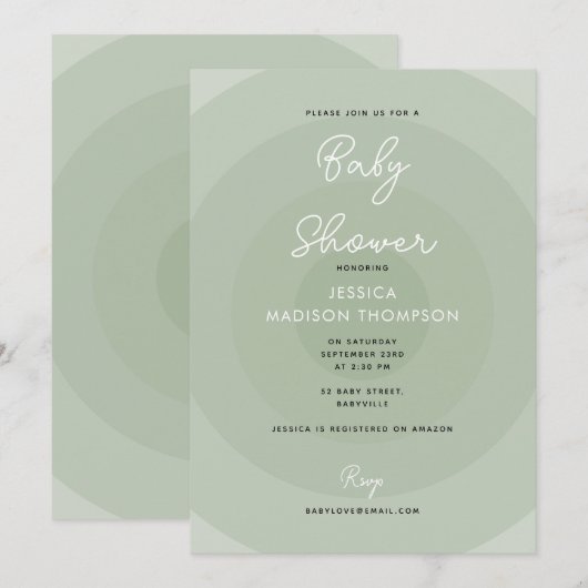 Sage Green Minimalist Circle Gradiënt Baby shower Kaart (Voorkant / Achterkant)