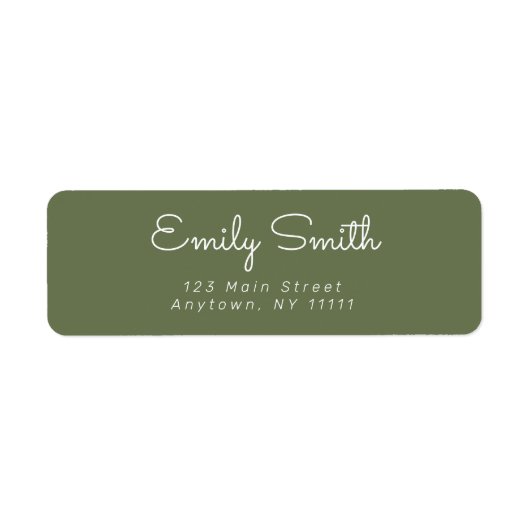 Sage Green Minimalist Cursive Retour-adreslabel Etiket (Voorkant)