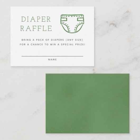 Sage Green Minimalist Diaper Raffle Enclosure Kaar Informatiekaartje (Voorkant / Achterkant)