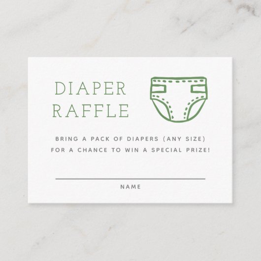 Sage Green Minimalist Diaper Raffle Enclosure Kaar Informatiekaartje (Voorkant)
