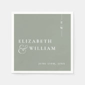 Sage Green Minimalist Elegant Monogram Huwelijk Servet (Voorkant)