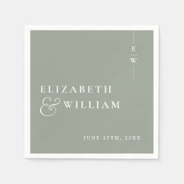 Sage Green Minimalist Elegant Monogram Huwelijk Servet