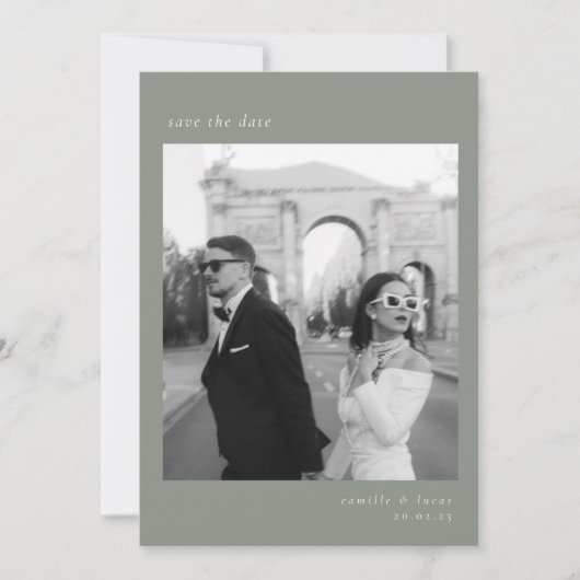 Sage Green Minimalist Elegant Photo Save the date Kaart (Voorkant)
