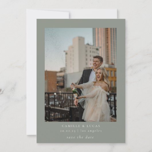 Sage Green Minimalist Elegant Photo Save the date Kaart (Voorkant)