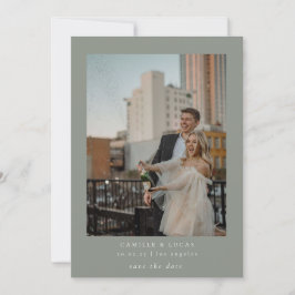 Sage Green Minimalist Elegant Photo Save the date Kaart