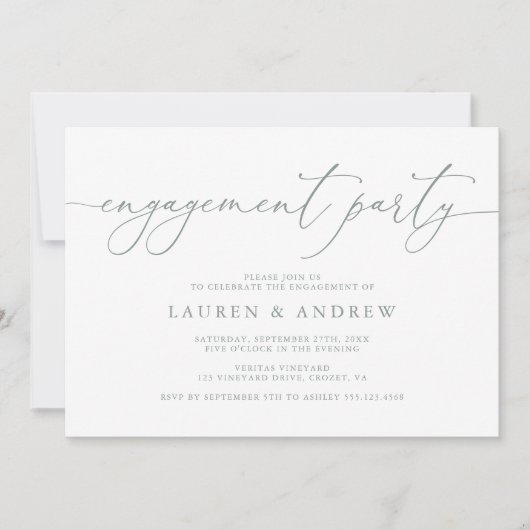 Sage Green Minimalist Engagement Party Kaart (Voorkant)