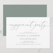 Sage Green Minimalist Engagement Party Kaart (Voorkant / Achterkant)