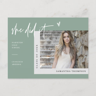 Sage Green Minimalist Foto: ze deed het Afstuderen Briefkaart