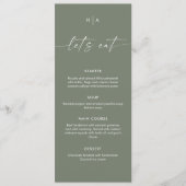 Sage Green Minimalist Handwriting Wedding Dinner Menu (Voorkant)