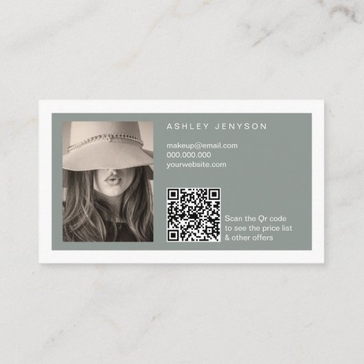 Sage green minimalist logo Qr order bedankt Visitekaartje (Achterkant)