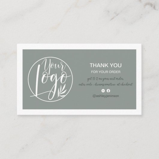 Sage green minimalist logo Qr order bedankt Visitekaartje (Voorkant)