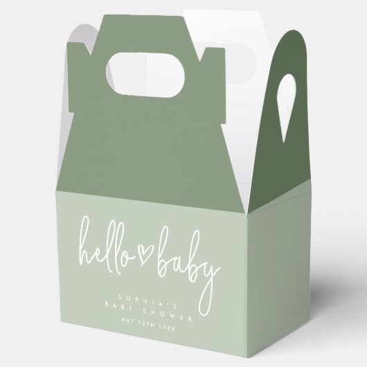 Sage Green Minimalist Modern Boho Baby shower Bedankdoosjes (Geopend)