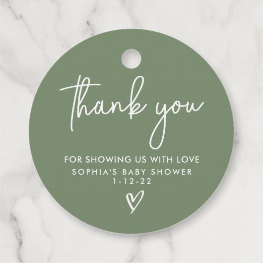 Sage Green Minimalist Modern Boho Baby shower Bedankjes Labels (Achterkant)