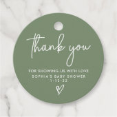 Sage Green Minimalist Modern Boho Baby shower Bedankjes Labels (Voorkant)