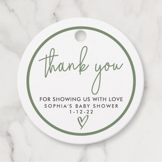 Sage Green Minimalist Modern Boho Baby shower Bedankjes Labels (Voorkant)