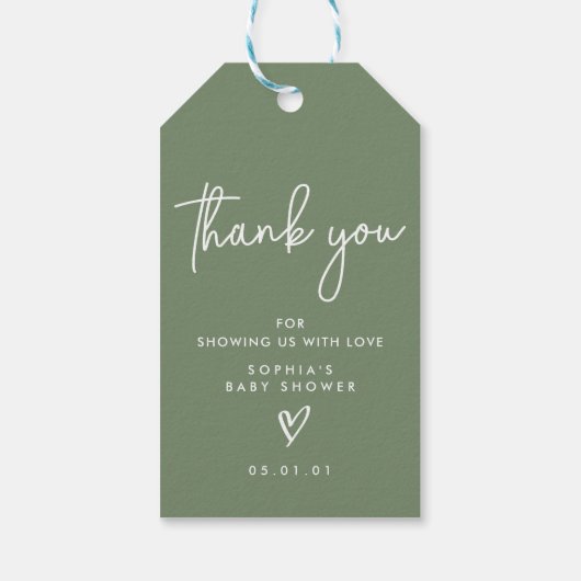 Sage Green Minimalist Modern Boho Baby shower Cadeaulabel (Achterkant)