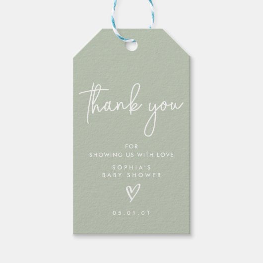 Sage Green Minimalist Modern Boho Baby shower Cadeaulabel (Voorkant)