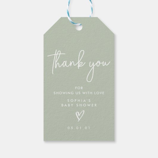 Sage Green Minimalist Modern Boho Baby shower Cadeaulabel (Achterkant)