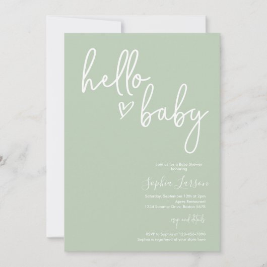 Sage Green Minimalist Modern Boho Baby shower Kaart (Voorkant)