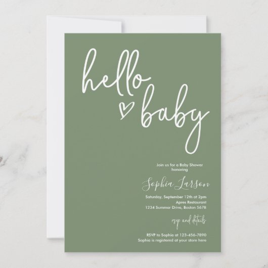 Sage Green Minimalist Modern Boho Baby shower Kaart (Voorkant)