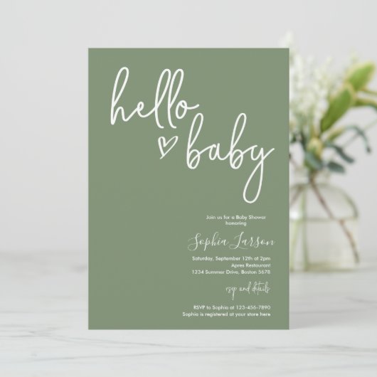 Sage Green Minimalist Modern Boho Baby shower Kaart (Staand voorkant)