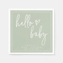 Sage Green Minimalist Modern Boho Baby shower Servet