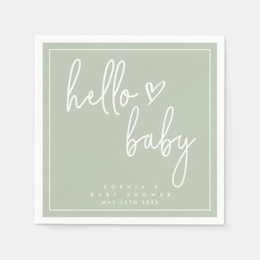 Sage Green Minimalist Modern Boho Baby shower Servet (Voorkant)