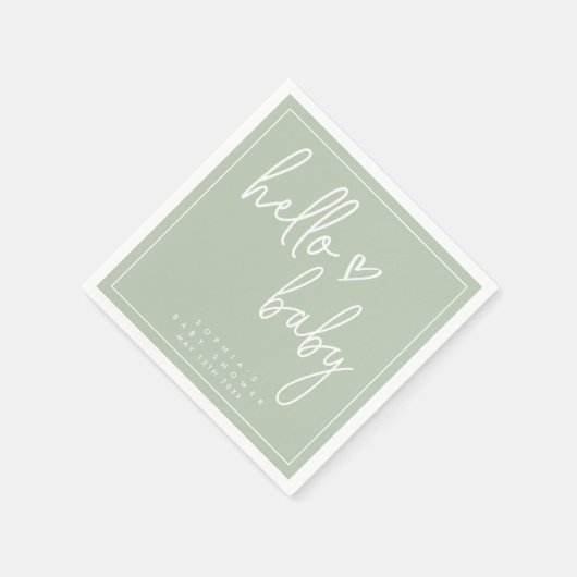 Sage Green Minimalist Modern Boho Baby shower Servet (Hoek)